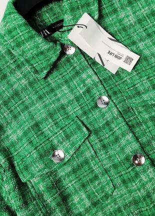 Женская зелёная свободная клетчатая рубашка оверсайз zara4 фото