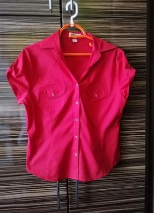 Блуза рубашка bonprix красного цвета с коротким рукавом