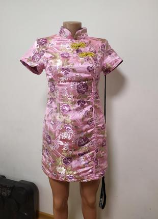 Рожева сукня ципао в китайському стилі4 фото