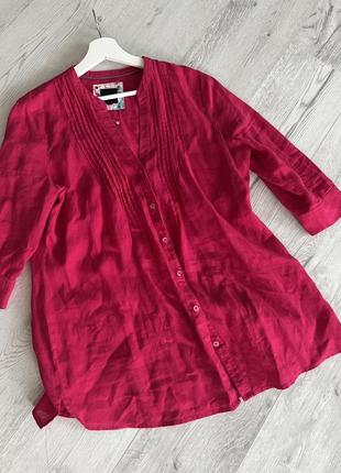 Блуза льняна льон рубашка zara сорочка бавовняна кольору фуксії