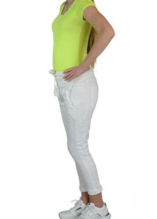 Молодіжні жіночі брюки. бавовняні, стильні штани з коронкою. білі штани. стильні штани 8 (146) w