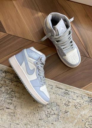 Кроссовки air jordan 1 retro ivory aluminium blue2 фото