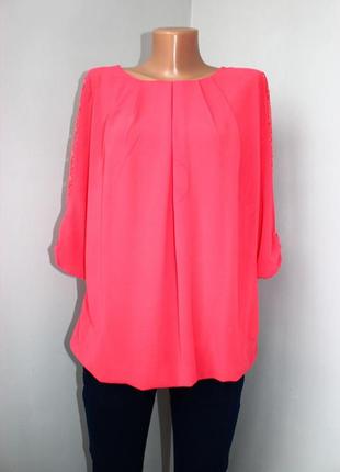 Итальянская блуза шифон коралл тюльпан вставки кружева, 3 (2860m)