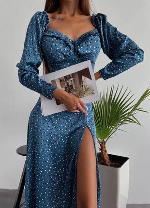 Синя сукня з високим розрізом2 фото