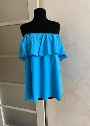 Блакитна блуза з відкритими плечами голубая блузка  блуза с открытыми плечами5 фото