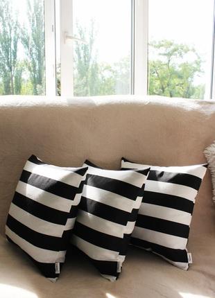 Декоративна подушка геометрія, подушка чорно-біла смужка 38х38см, подарунок на новосілля1 фото