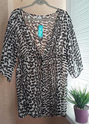 Напівпрозора блузка-туніка (кімоно) в модний принт