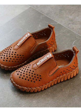 Туфли детские дышащие pu-кожа fashion коричневые7 фото