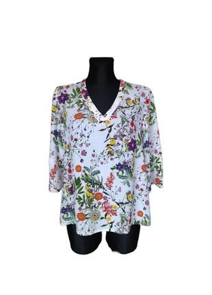 Натуральна блуза блузка сорочка в квіти рослинний принт віскоза преміум peter hahn р.462 фото