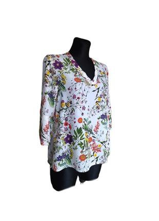 Натуральна блуза блузка сорочка в квіти рослинний принт віскоза преміум peter hahn р.464 фото