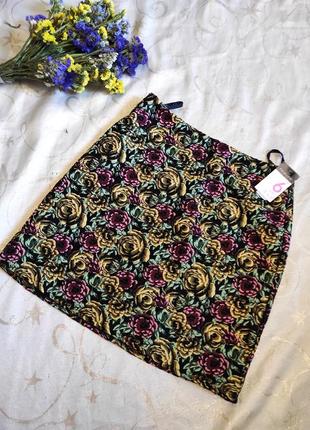 Новая юбка трапеция гобеленовая в цветы, uk61 фото