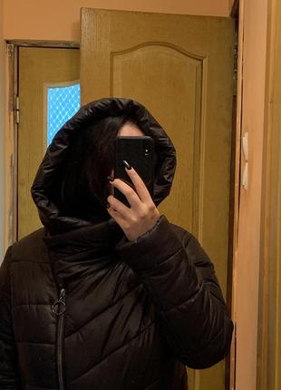 Чёрное зимнее пальто в пол7 фото