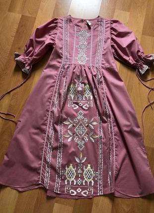 Брендова ексклюзивна котонова сукня плаття вишиванка в стилі ethnic об'єднання роз'ємні рукава