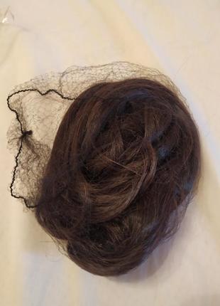 Накладка из искусственных волос постиж темно-коричневая для редких волос шиньон8 фото