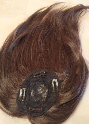 Накладка из искусственных волос постиж темно-коричневая для редких волос шиньон6 фото