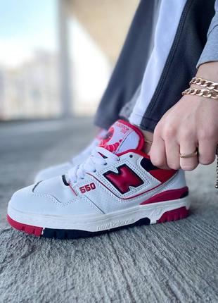 New balance 550 white/red трендові кросівки жіночі чоловічі розміри червоно білі женские мужские кроссовки белые красные белансы6 фото