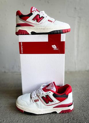 New balance 550 white/red трендові кросівки жіночі чоловічі розміри червоно білі женские мужские кроссовки белые красные белансы