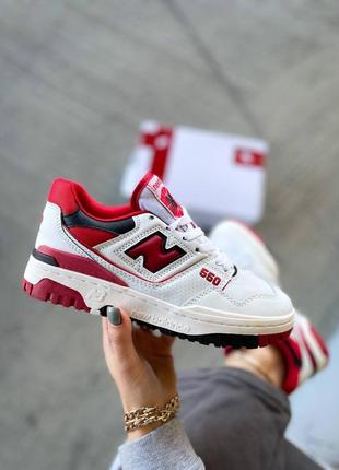 New balance 550 white/red трендові кросівки жіночі чоловічі розміри червоно білі женские мужские кроссовки белые красные белансы2 фото