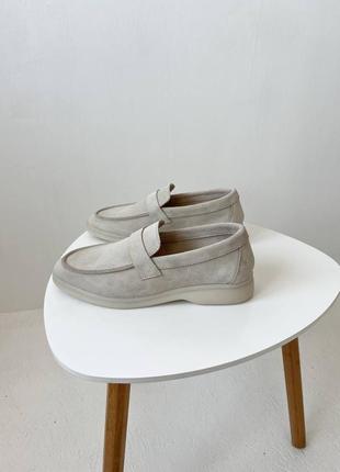 Кожаные замшевые лоферы туфли бежевые песочные2 фото