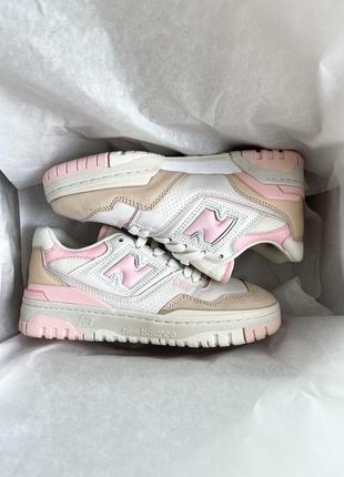 New balance 550 white pink ніжні жіночі рожеві пастельні кросівки беланс женские нежные брендовые розовые кроссовки