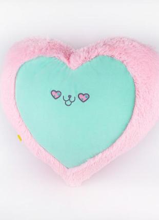 М'яка іграшка подушка серце кіт 43 см рожево-м'ятна1 фото