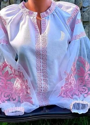 Богемна етнічна сукня плаття сорочка вишиванка україньський бренд з об'єднання ємними рукавами-буфами1 фото