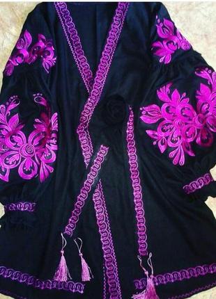 Богемна етнічна сукня плаття сорочка вишиванка україньський бренд з об'єднання ємними рукавами-буфами5 фото