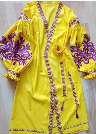 Богемна етнічна сукня плаття сорочка вишиванка україньський бренд з об'єднання ємними рукавами-буфами6 фото
