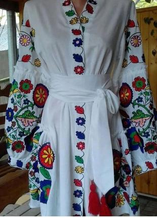 Богемна етнічна сукня плаття сорочка вишиванка україньський бренд з об'ємними рукавами буфами4 фото