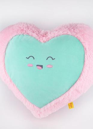 М'яка іграшка подушка серце посмішка 43 см рожево-м'ятного кольору