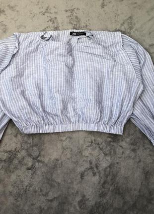 Вкорочена катонова блуза сорочка від zara4 фото