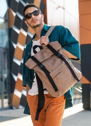 Чоловічий великий місткий рюкзак рол в коричневому кольорі5 фото