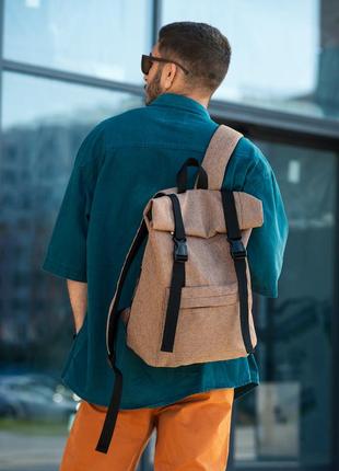 Чоловічий великий місткий рюкзак рол в коричневому кольорі8 фото