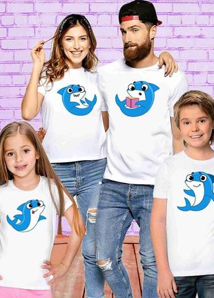 Футболки белые фэмили лук family look для всей семьи "shark family. семья акул" push it1 фото