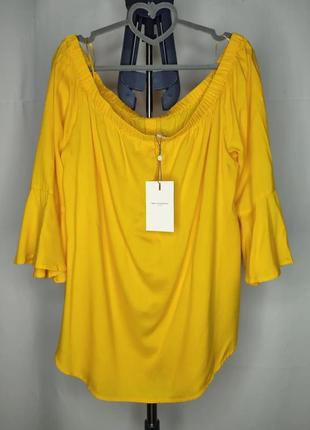 Блуза, рубашка желтая, вискоза, открытые плечи3 фото