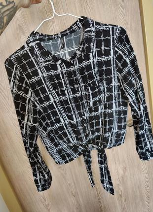 Блузка топ блуза сорочка в клітку з принтом