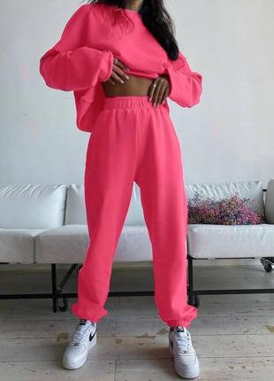 Спортивний костюм, стильний, прогулянковий комплект: джогери+ світшот, синій, бежевий, фіолетовий, рожевий5 фото