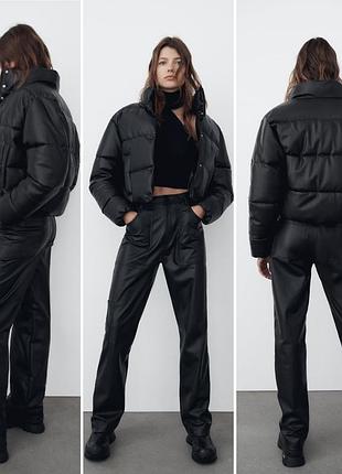 Зимова шкіряна куртка zara xxl.  пуфф. дута курточка