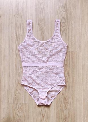 Кружевной прозрачный боди с открытой спинкой / высокая талия