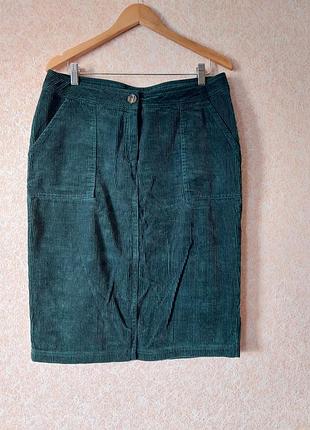 Зелена  спідниця олівець в рубчик з розрізом