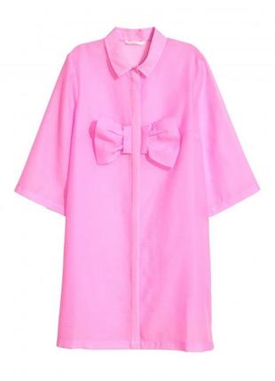 Сукня жіноча рубашка з бантом неонова рожева платье - рубашка , платье - туника  h&m