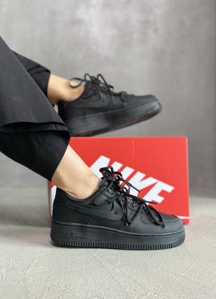 Nike airforce black custom 2.0 жіночі чорні кросівки найк форс кастомні класичні весна літо осінь ексклюзив черные неформальные крутые кроссовки