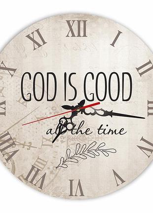 Настінний дерев'яний годинник "god is good all the time"1 фото