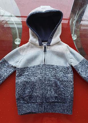 F&f вязаная кофта худи на молнии мальчику 6-9 м 68-74см с градуированной полосой