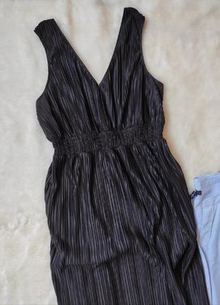 Черное длинное платье плиссе складками макси миди с разрезом сарафан нарядное батал большого размера7 фото