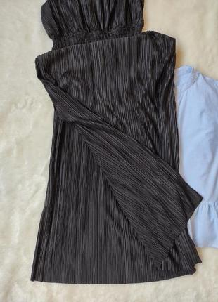 Черное длинное платье плиссе складками макси миди с разрезом сарафан нарядное батал большого размера6 фото