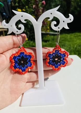 Сережки з бісеру квіти/сережки до вишиванки/серьги тз бисера