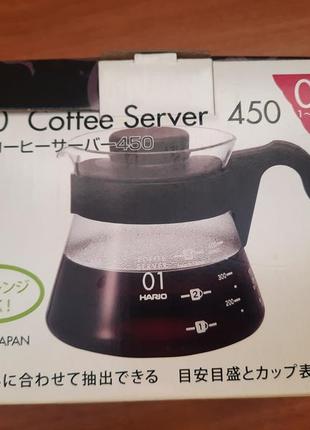 Сервер скляний hario v60 01 450мл для кави чаю