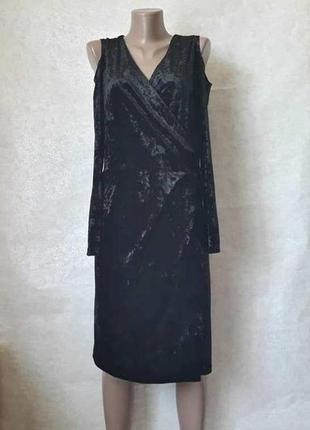 Фирменное wallis чёрное платье миди с бархата с открытыми плечиками на запах, размер 3 хл1 фото