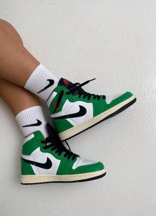 Жіночі кросівки nike air jordan 1 retro high black green orange / женские кроссовки найк аир джордан зеленые